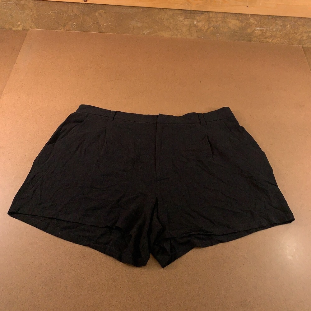 ASOS DESIGN Curve Womens Size 22 Black Linen Blend Mid Rise Dad Shorts New